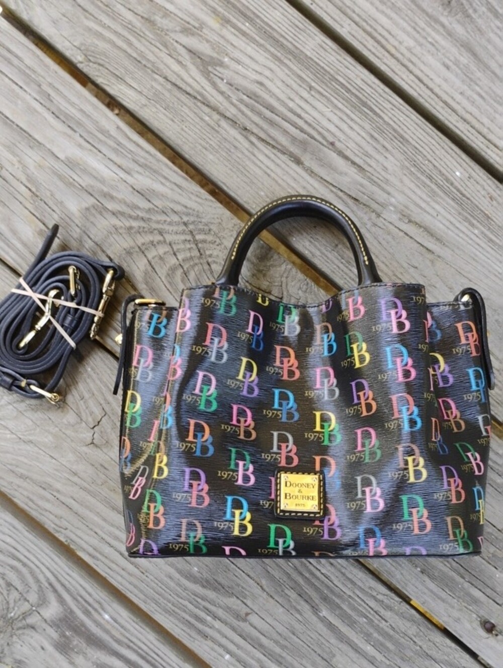 Dooney & Bourke Black Multicolor DB Logo Satchel - Picture 2 of 14